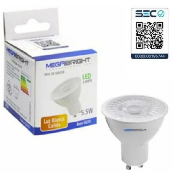 Ampolleta Led Dicroica Gu10 5,5w 4000k L/planca Neutra Megabright