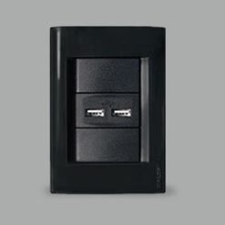 Enchufe Embutido Doble + Puerto Usb Doble Negro Kalop