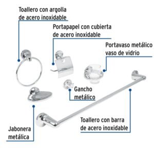 Set Accesorios Baño 6pcs Metalico Aquakit