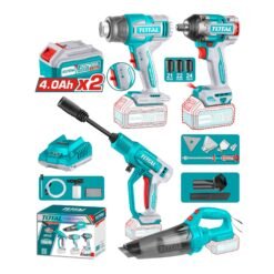 Kit 4 en 1 Llave Impacto, Pistola de Calor, Hidrolavadora y Aspiradora 20V Total (tosli250208-7)