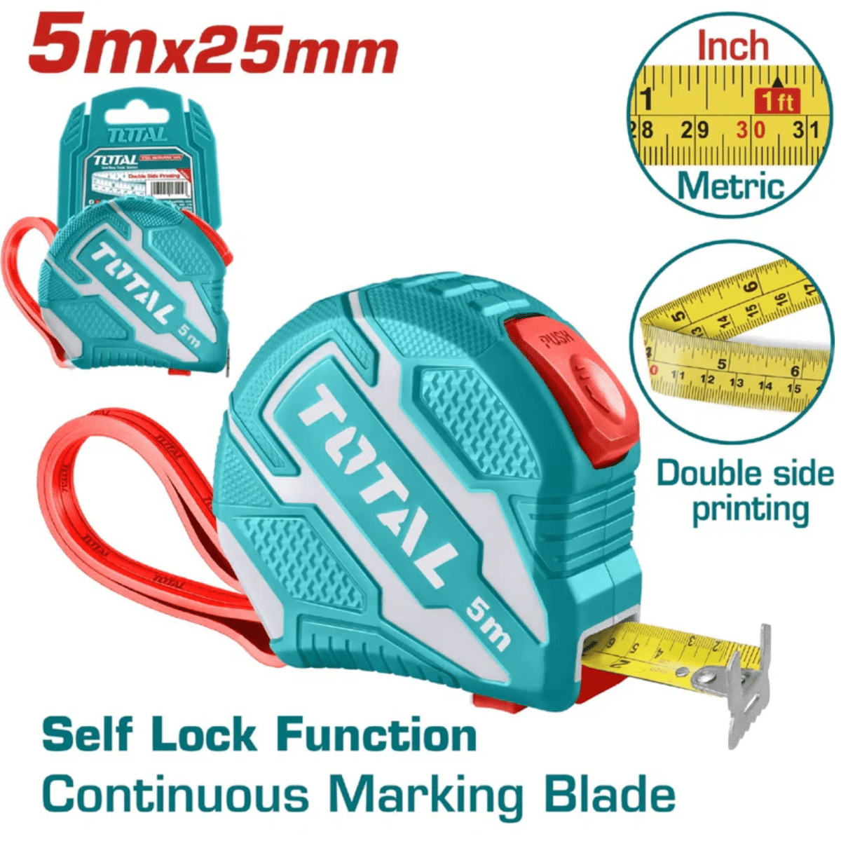 Cinta Huincha De Medir Métrica 5m X 32mm Autobloqueo Total TMT126252