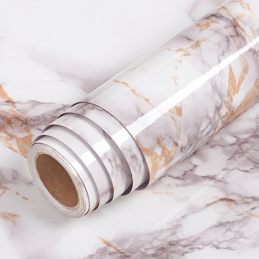 Rollo de Papel Tapiz Vinilo Autoadhesivo Blanco con Líneas Doradas y Negras Mármol 1.22 x 2.44mts (ADH 6B)