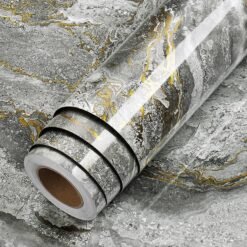 Rollo de Papel Tapiz Vinilo Autoadhesivo Gris Claro con Líneas Doradas Mármol 1.22 x 2.44mts (ADH 4C)