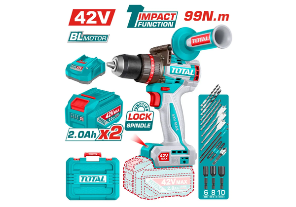Taladro Percutor Inalámbrico 13mm 99nm 42V + 2 Baterias+ Cargador TIDLI429982-7